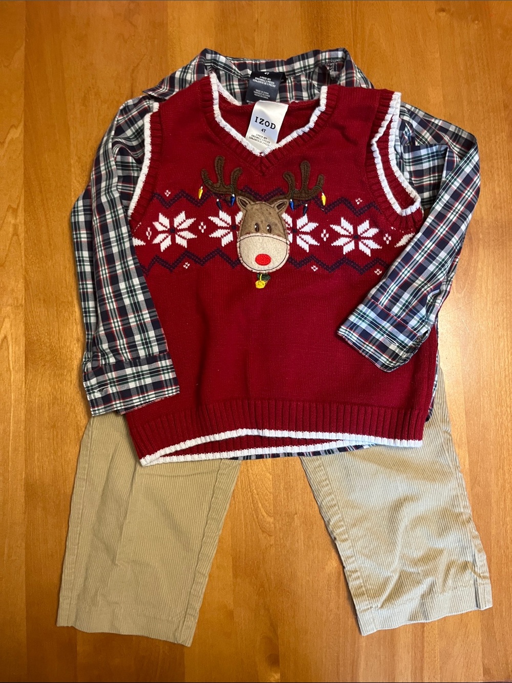 Izod Red Reindeer Knit Vest with White Trim - Kids